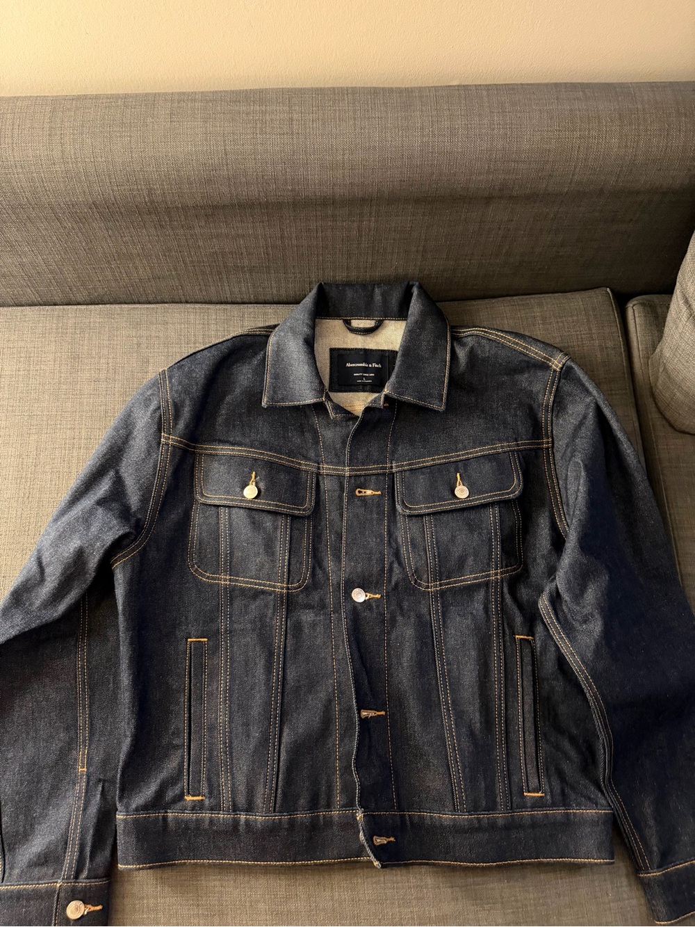 Abercrombie & Fitch Dark Blue Denim Jacket with Contrast Stitching